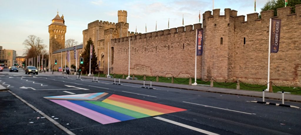 LGBTQ+ flag at castle